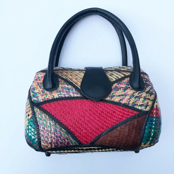 Vintage Woven Wicker Hardside Purse Boho Handbag - Picture 5 of 8